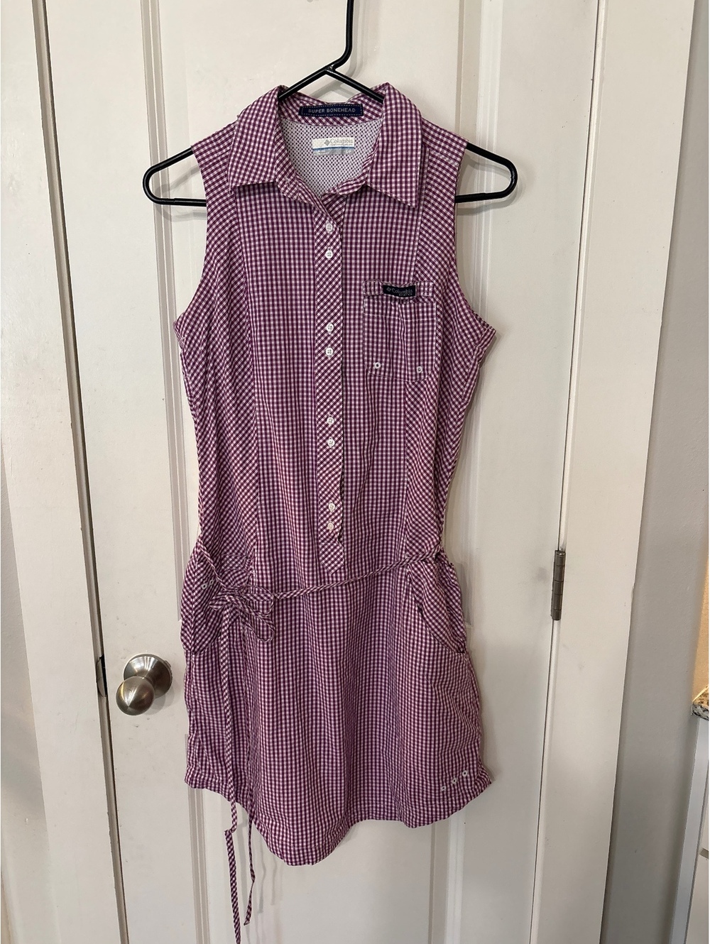 Columbia Super Bonehead Sleeveless Gingham Shirt Dress Small